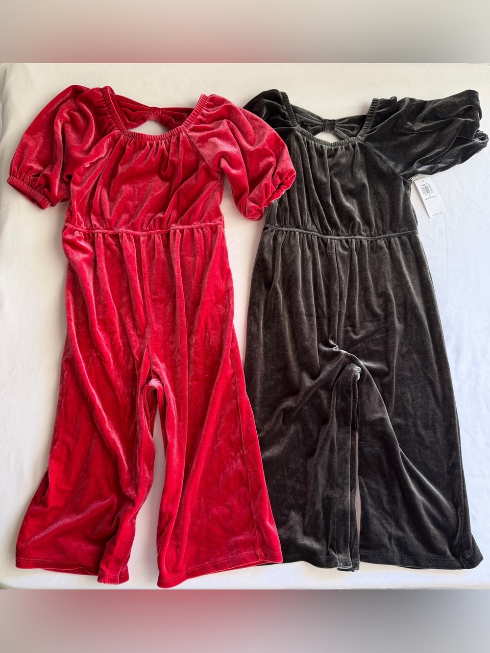 Old Navy Velvet One-Piece Romper Set in Red and Charcoal